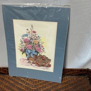 NIB Vintage 90s Print with Frame Floral Artwork